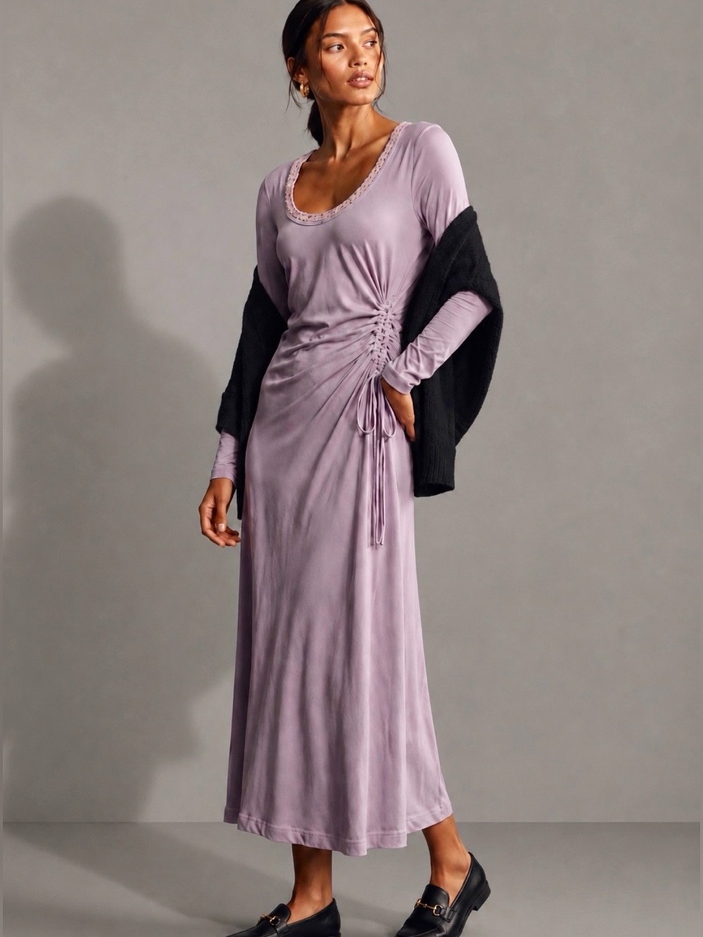 Anthropologie DAILY PRACTICE Pink Ruched Long Sleeve Maxi Dress Size S - Picture 5 of 13